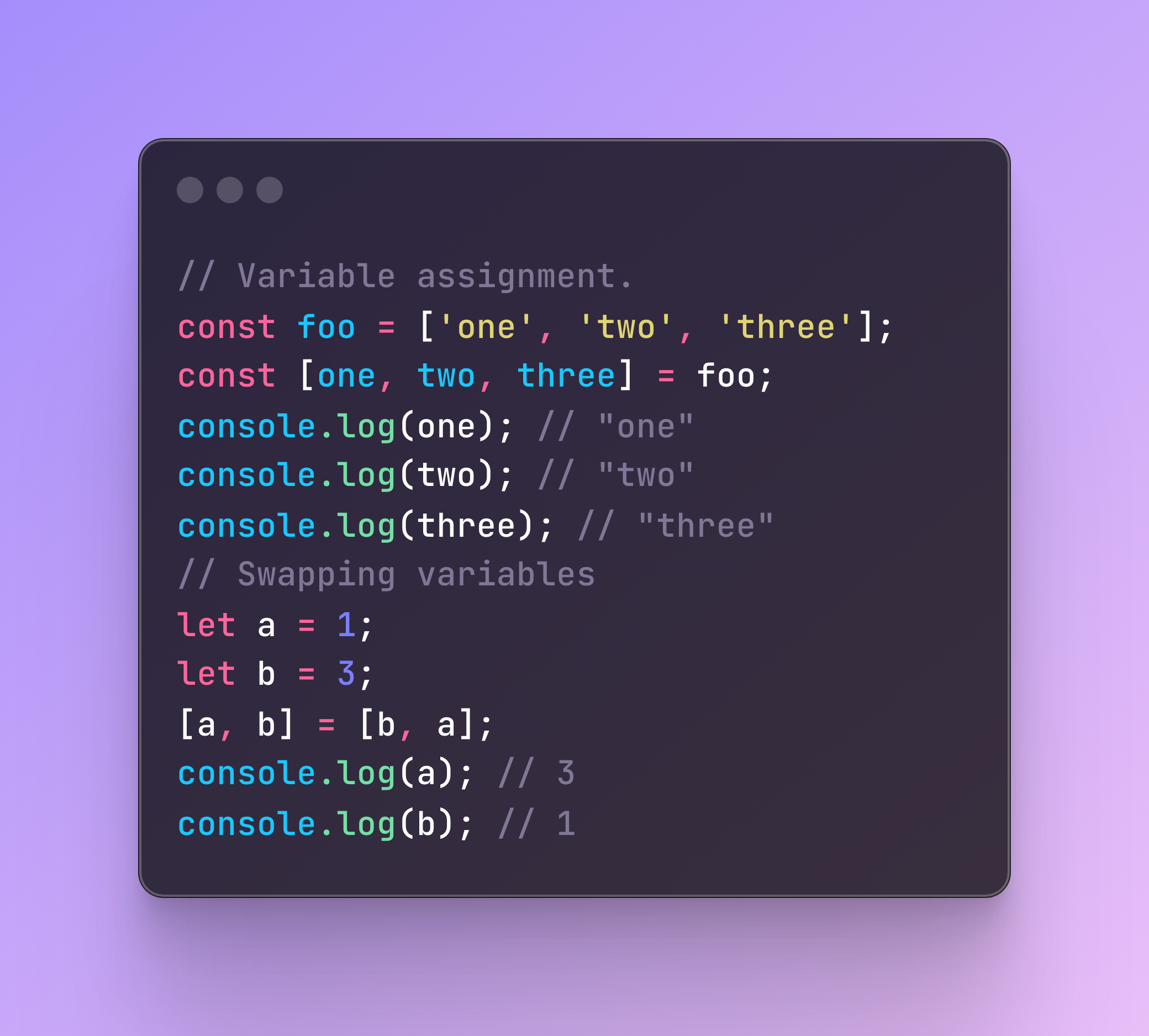 code example of destructuring an array